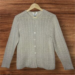 Talbots-Irish Linen Blend Cable Knit Cardigan-Medium- Beige/Light Tan/Flax